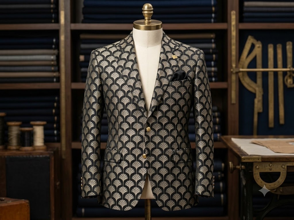 Marynarka z tkaniny żakard Pawi ogon Art Deco